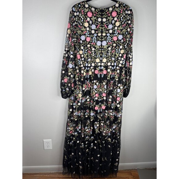 Mac Duggal 35161 Black Floral Embroidered Maxi Evening Dress Gown Size 16 NWT - Picture 7 of 7